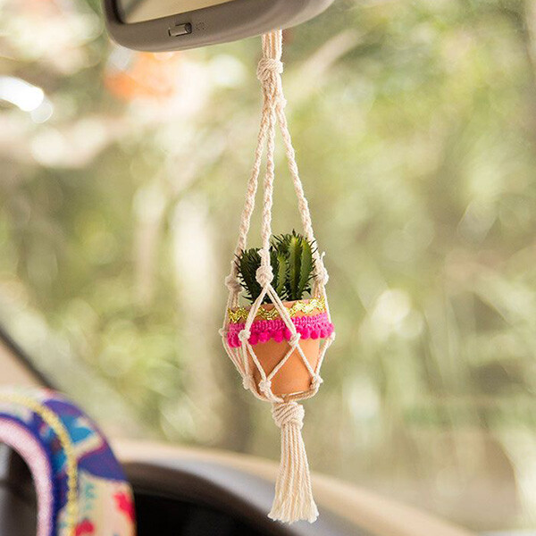 Car Charm - Macrame Hanging Succulent in Pot