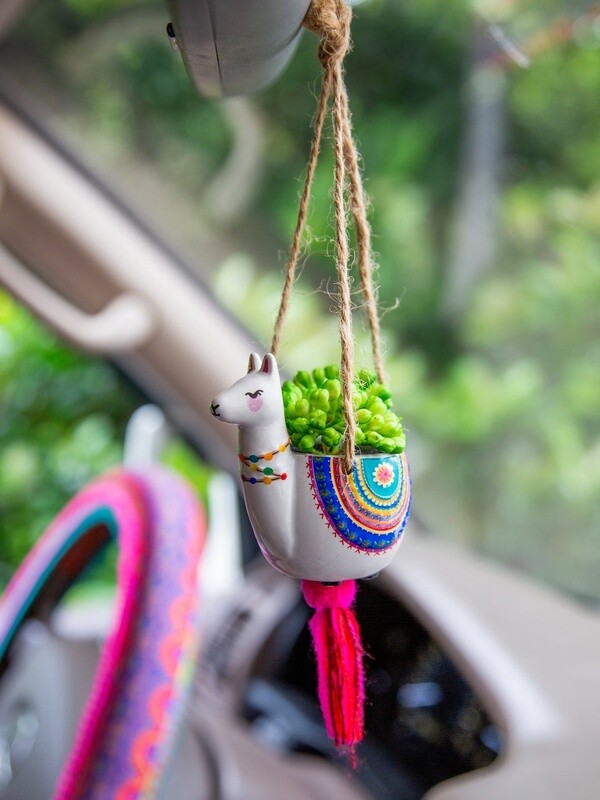 Car Charm - Hanging Succulent Llama