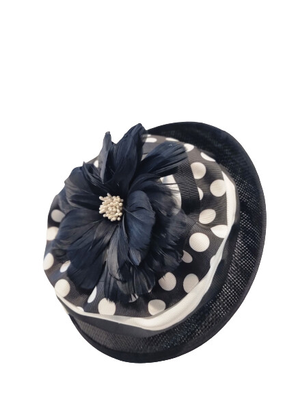 Spot Feather Fascinator - Black/White