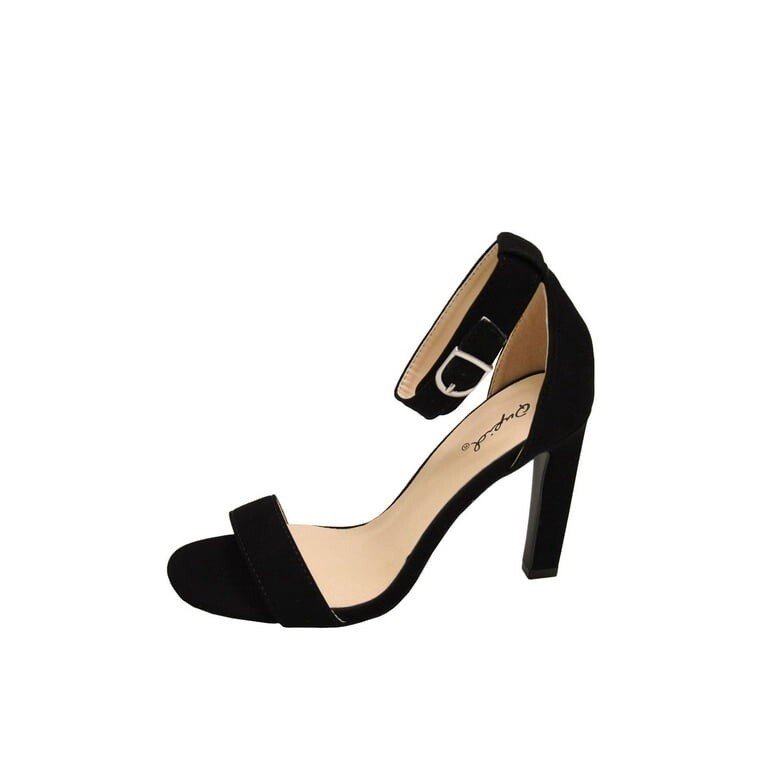 Suede Ankle Strap Heels - Black, Size: 8
