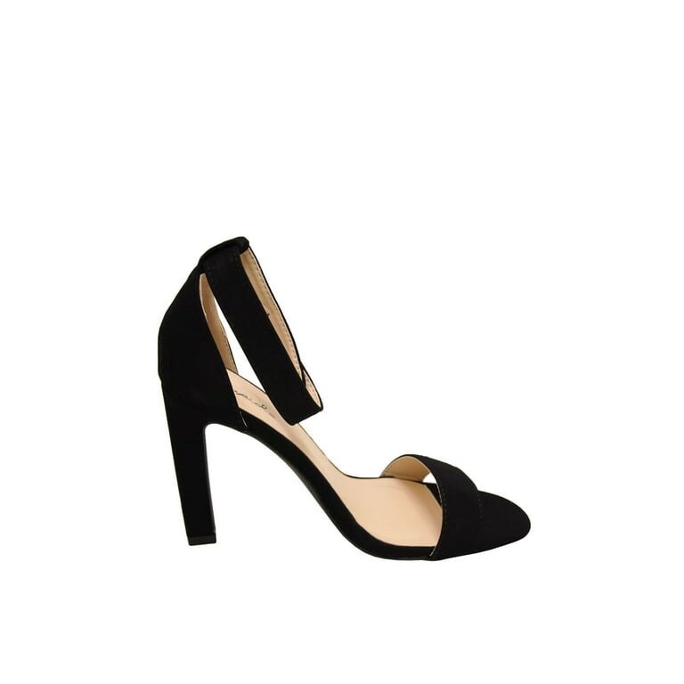 Suede Ankle Strap Heels - Black
