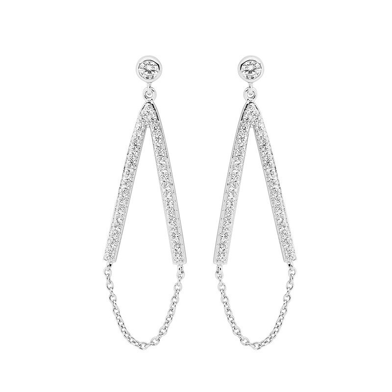 V Drop CZ Earrings