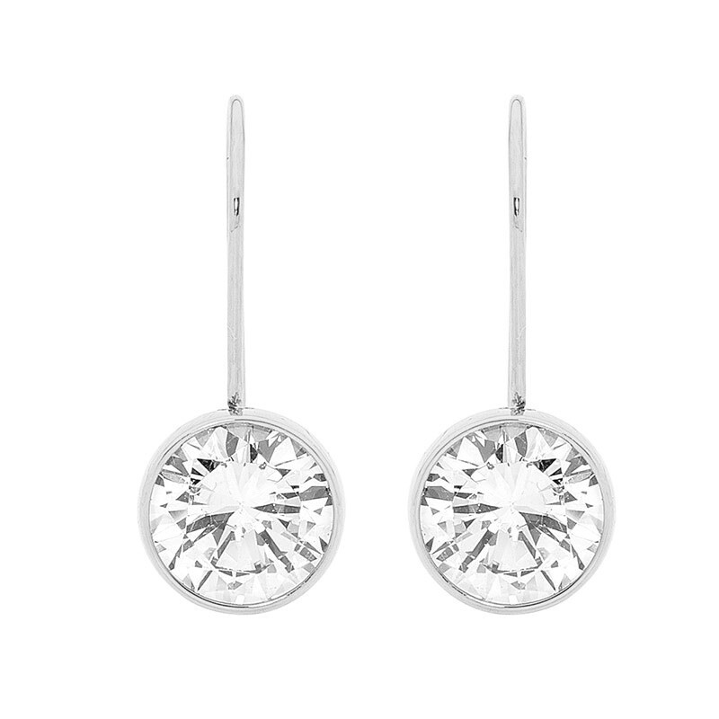 Steel  CZ Round Drop Earrings