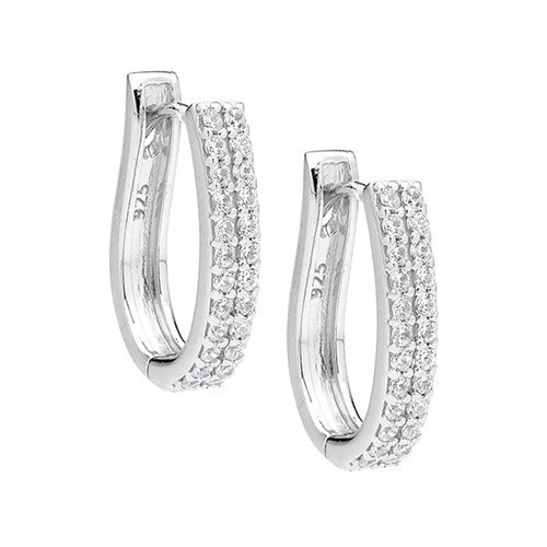 SS 2 Row CZ Oval Hoop Earrings