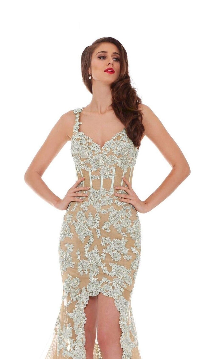 Jadore | J6031 Lace Up Gown - Baby Blue