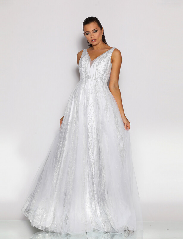 Jadore | JX2048 Sequin Tulle A-Line Gown - White