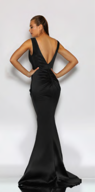 Jadore | JX2096 Satin Fitted Gown - Black - Size 14