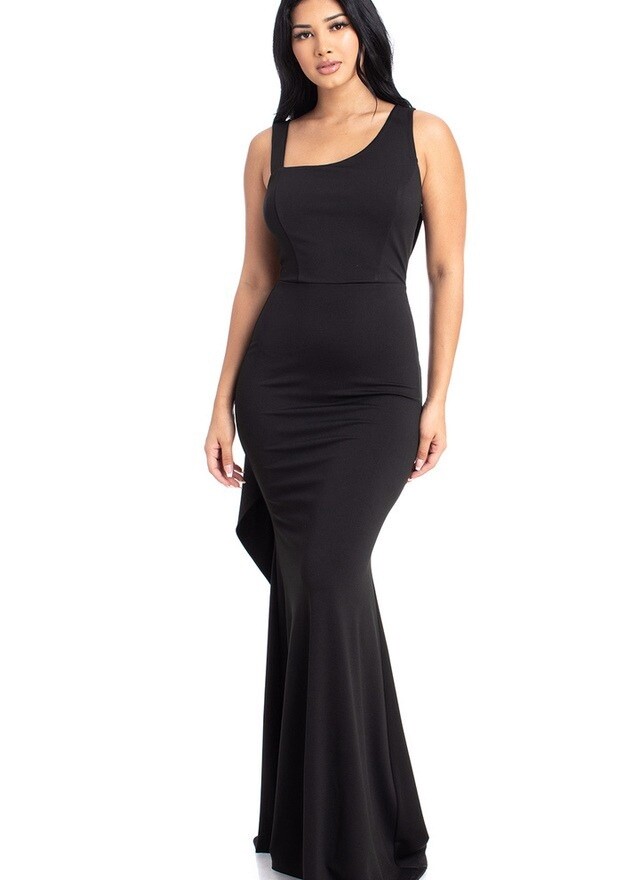 USA Imported | Draped Cape Mermaid Maxi - Black