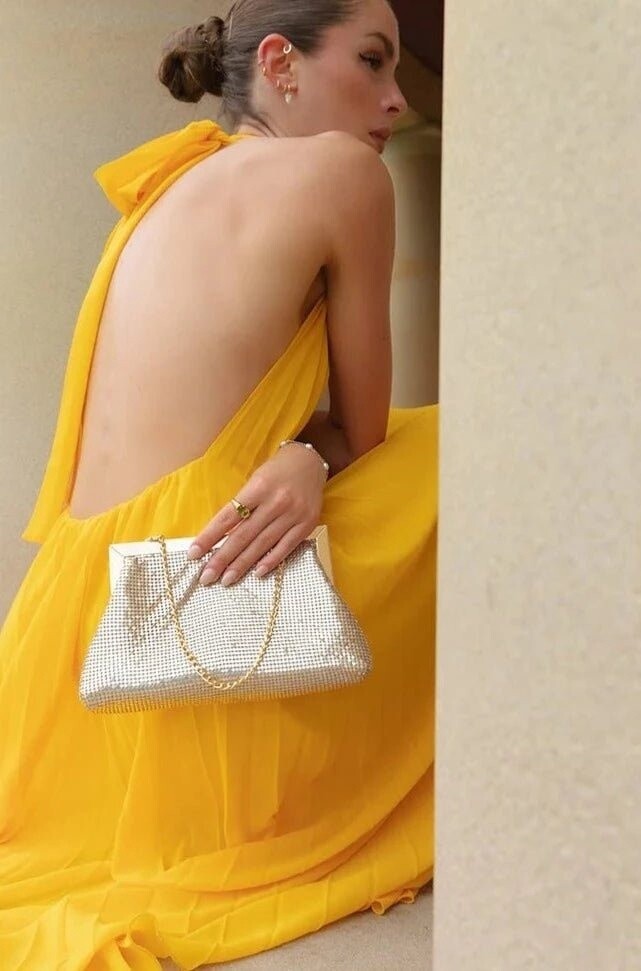Olga Berg | OB2078 Zara Mesh Frame Clutch - Gold
