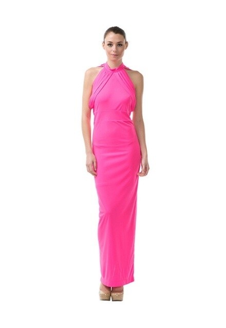 USA Imported | Drape Fringe Gown - Hot Pink - Size 8