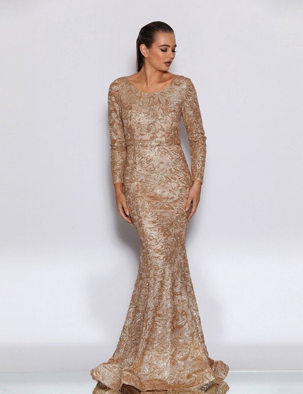Jadore | JX2025 Mermaid Long Sleeve Gown - Gold - Size 18