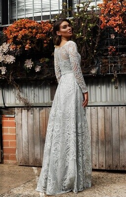 Jadore | JX3059 Long Sleeve Gown - Silver - Size 18