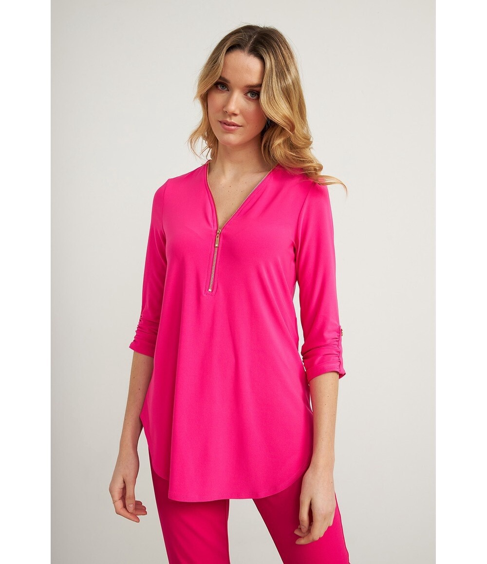 Joseph Ribkoff | Azalea Gold Zipper Detail Top - Fucshia
