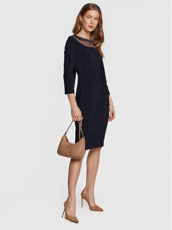 Joseph Ribkoff | 223747 Sheer Neckline Dress - Navy - Size 12