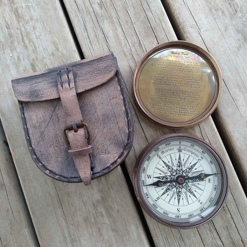 Brass Compass In Leather Pouch