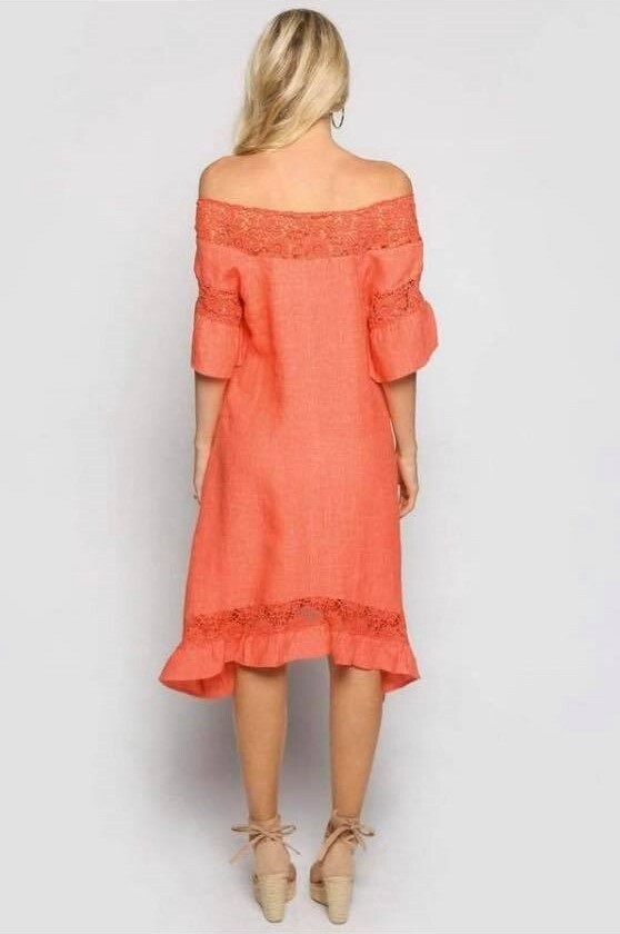 Melon Linen/Lace Dress