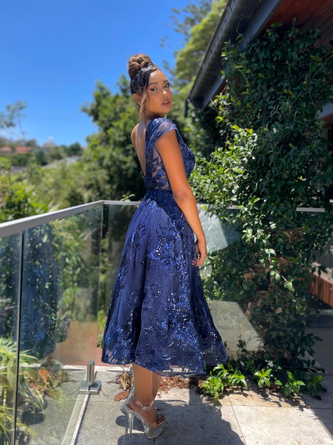 Jadore | JX052 Midi Cap Sleeve Gown - Navy