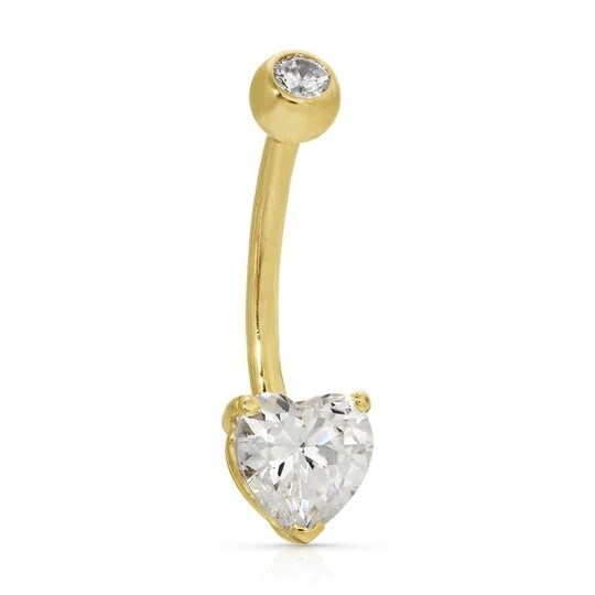 14G Belly Bananabar - 14K Gold Sweet Heart CZ