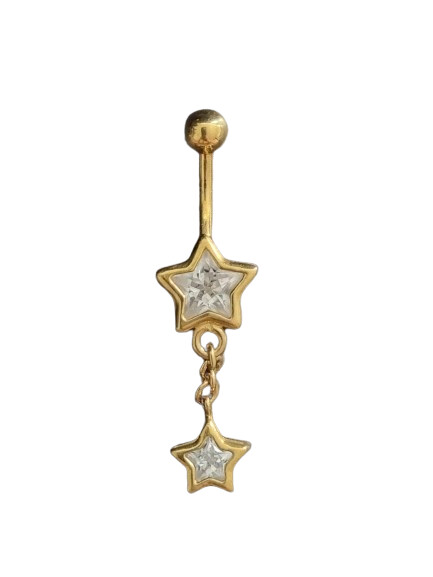 14G Belly Bananabar - 14K Gold - Double Star CZ