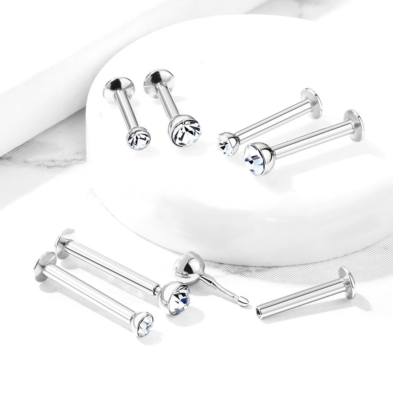 18G Labret Stud - Surgical Steel - 2mm Push Pin Jewel