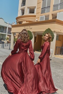 Sateen Long Sleeve Side Split Gown