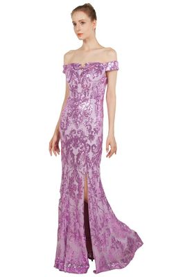 Lilac Off Shoulder Sequin Gown