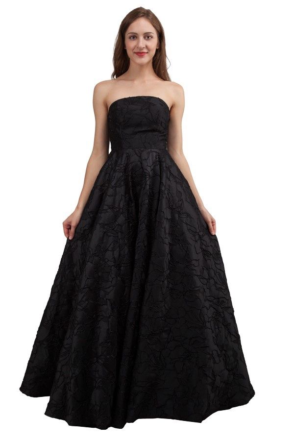 Straight Strapless A-Line Gown - Black