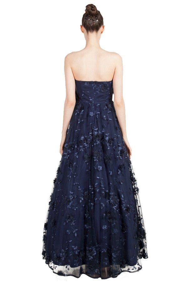 Straight Strapless Tulle A-Line Tulle Gown - Floral