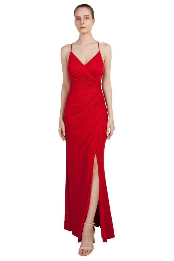 V NeckShimmer Gown - Low Strappy Back