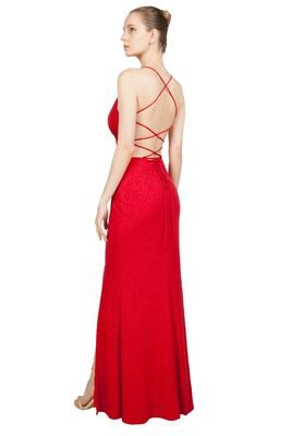 V NeckShimmer Gown - Low Strappy Back