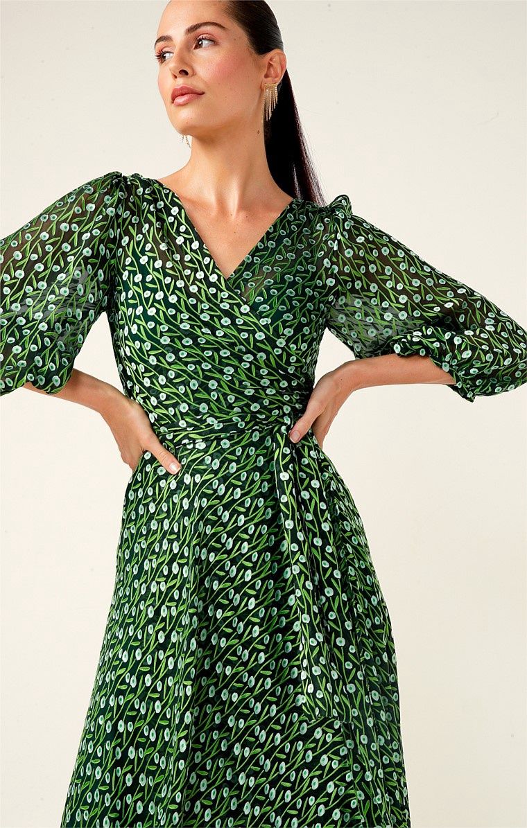 Sasha Drake | Wonderland Midi Dress - Emerald Print