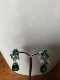 14KGP Sterling Silver Flower/Teardrop Earrings - Emerald