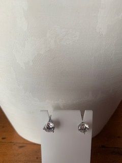 14KGP Sterling Silver Claw-Set Clear Earring Studs