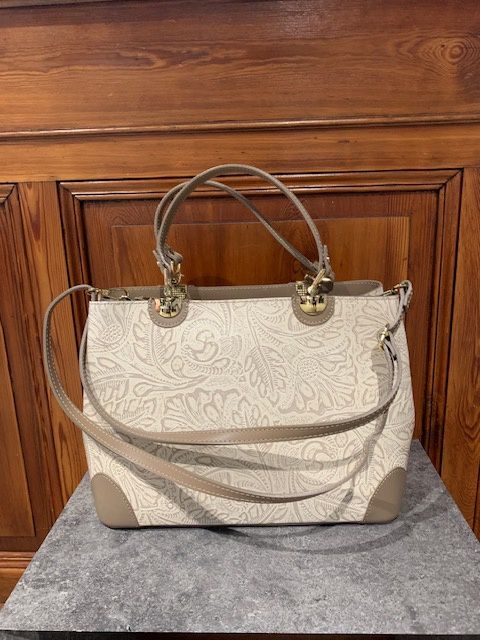 Beige Caressa Leather Embossed Bag
