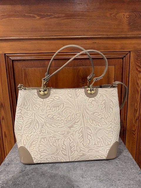 Beige Caressa Leather Embossed Bag