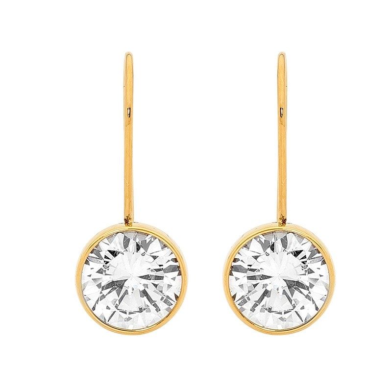 Steel Gold IP CZ Round Drop Earrings