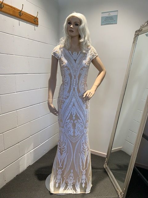 Cap Sleeved Sequin Print Gown