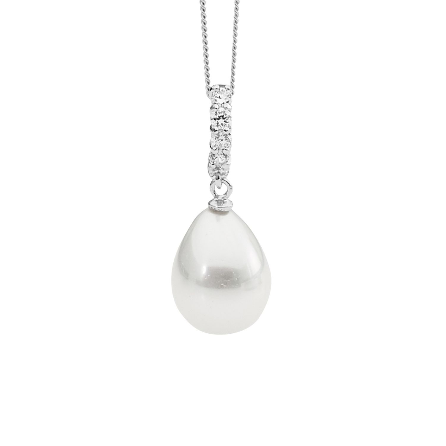 SS CZ Drop Pendant Pear Shape Pearl