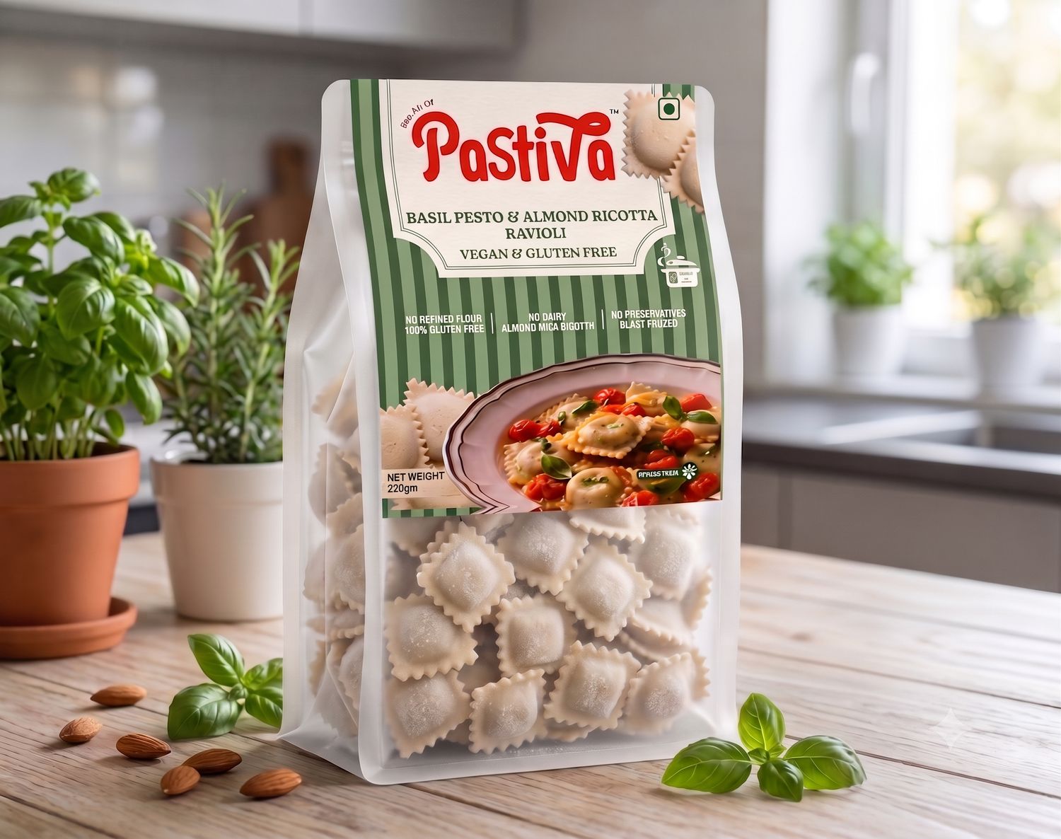 Vegan &amp; Gluten Free Basil Pesto &amp; Almond Ricotta Ravioli