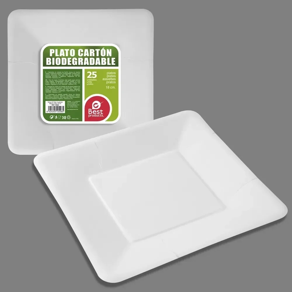 Assiette biodégradables carré 18cm par 25 