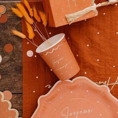 Gobelet terracotta joyex anniversaire doré x 8
