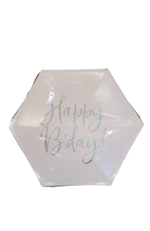 Assiette rose happy birthday exagonale 20cm X6