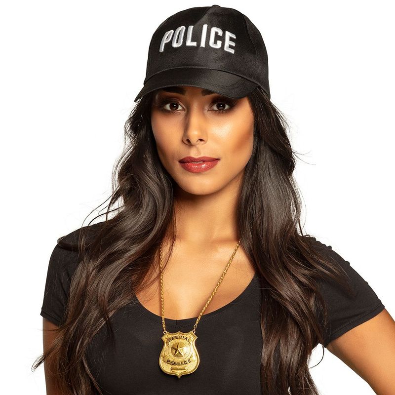 Collier plaque police doré
