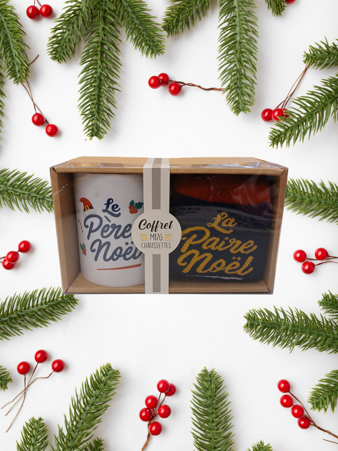 Coffret mug et chaussette La paire Noël bleu