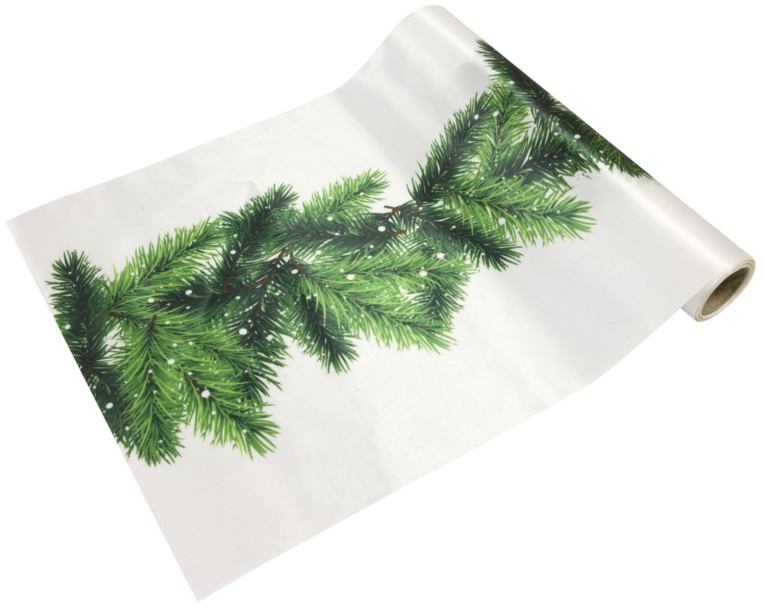 Chemin de table satin impression branche sapin 4mx28cm