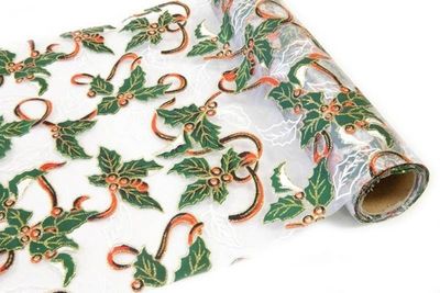 Chemin de table organza feuille houx 4mx28cm