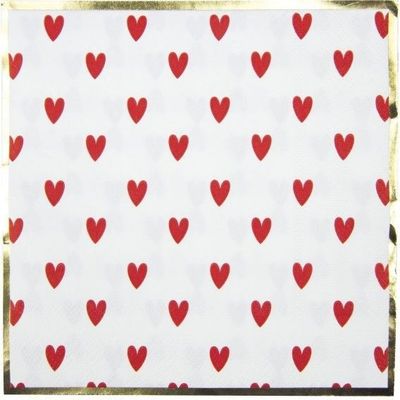 Serviette Blanche Coeur Rouge x 16