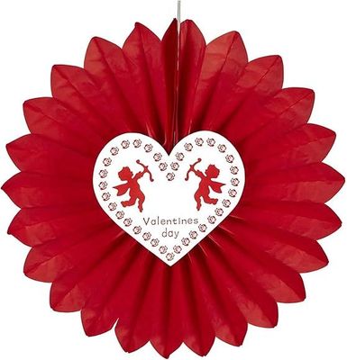 Eventail papier rouge Saint-Valentin
