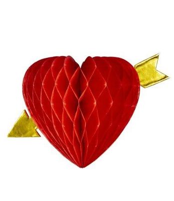 Coeur en Papier Alveolé avec Flèche or de 13cm Coeur en Papier Alveolé avec Flèche or de 13cm