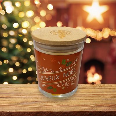 Bougie verre "Joyeux Noël " rouge